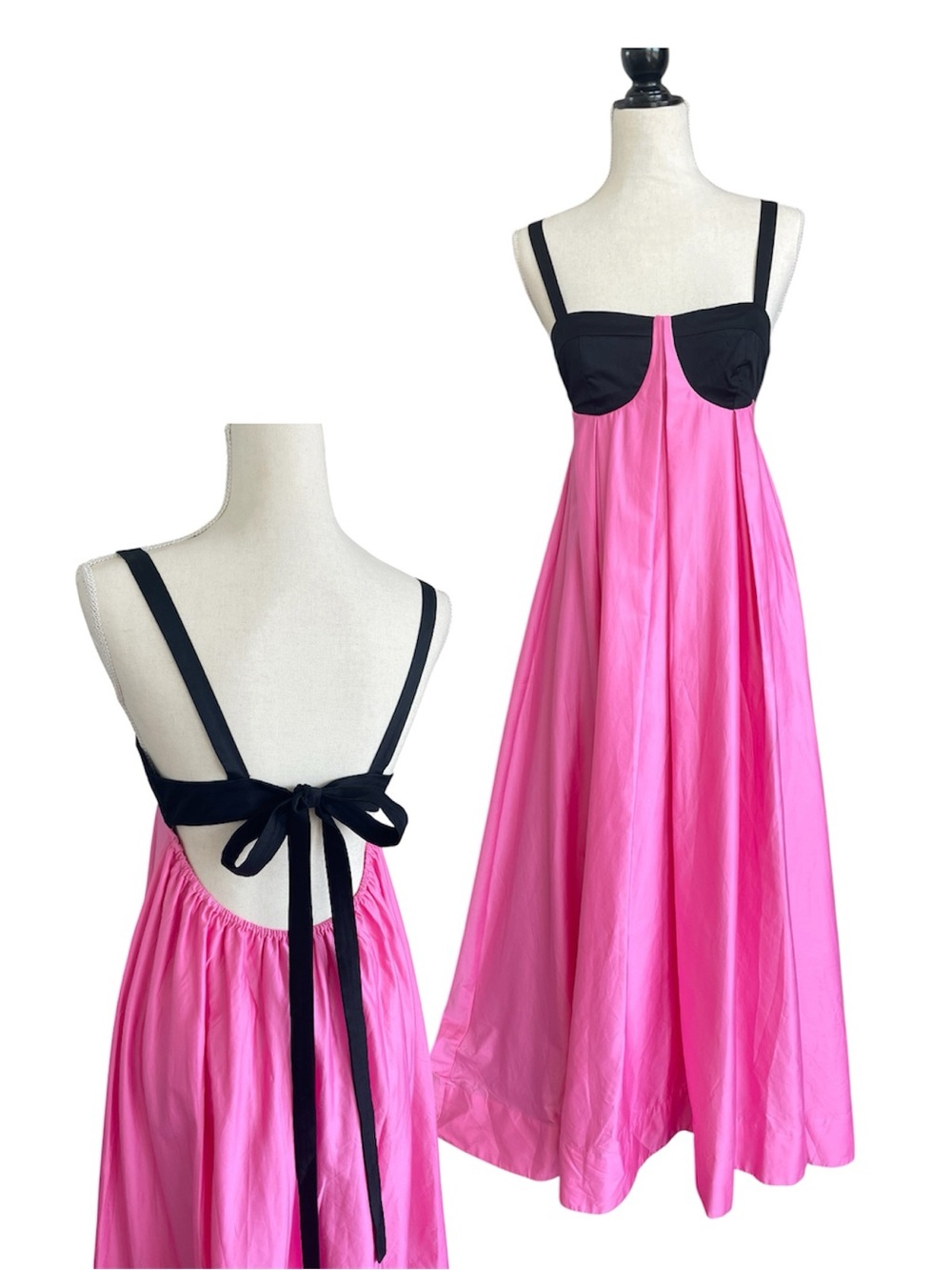 La’ Ven Contrast Open Back Maxi Dress Pink Black Size Medium